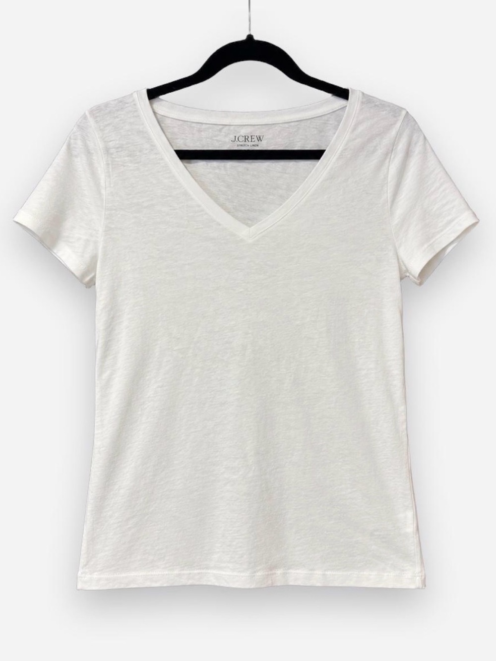 J.Crew Women’s Small White Stretch Linen V-Neck T-Shirt Short Sleeve